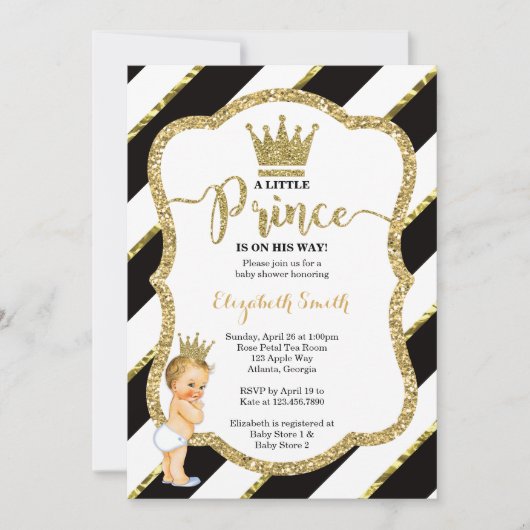 Little Prince Baby shower Invite, Faux Glitter Kaart (Voorkant)