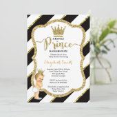 Little Prince Baby shower Invite, Faux Glitter Kaart (Staand voorkant)