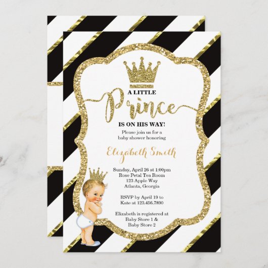 Little Prince Baby shower Invite, Faux Glitter Kaart (Voorkant / Achterkant)