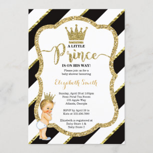 Little Prince Baby shower Invite, Faux Glitter Kaart