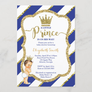 Little Prince Baby shower Invite, Faux Glitter Kaart