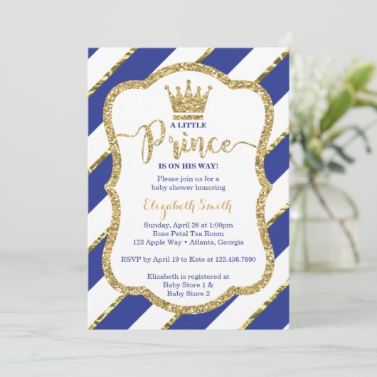 Little Prince Baby shower Invite, Faux Glitter Kaart (Staand voorkant)
