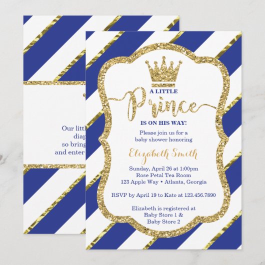 Little Prince Baby shower Invite, Faux Glitter Kaart (Voorkant / Achterkant)