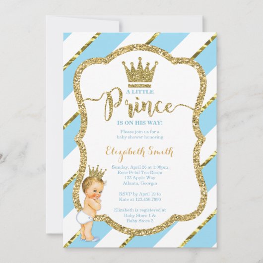 Little Prince Baby shower Invite, Faux Glitter Kaart (Voorkant)