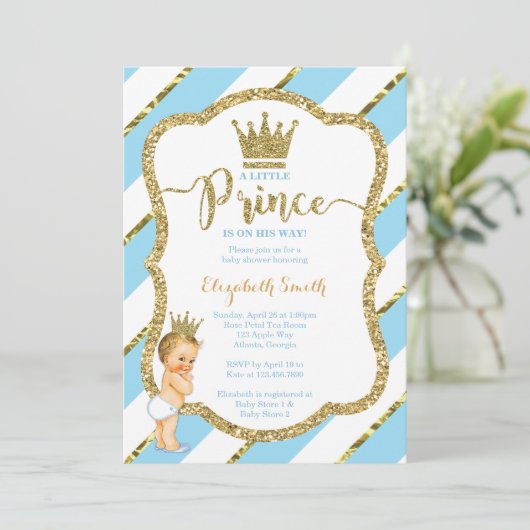 Little Prince Baby shower Invite, Faux Glitter Kaart (Staand voorkant)