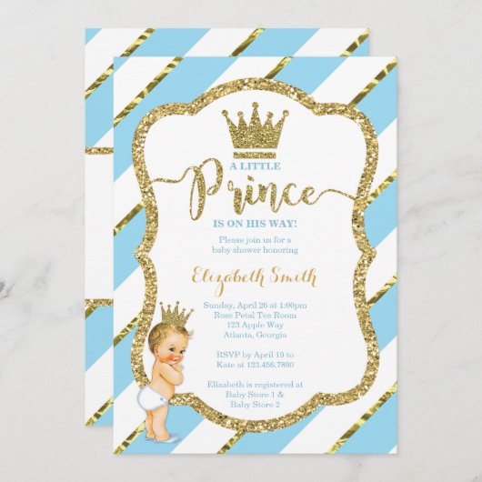 Little Prince Baby shower Invite, Faux Glitter Kaart (Voorkant / Achterkant)