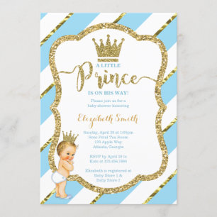 Little Prince Baby shower Invite, Faux Glitter Kaart