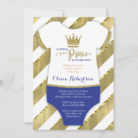 Little Prince Baby shower Invite, Faux Glitter Kaart (Voorkant)