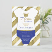 Little Prince Baby shower Invite, Faux Glitter Kaart (Staand voorkant)