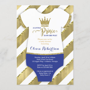 Little Prince Baby shower Invite, Faux Glitter Kaart