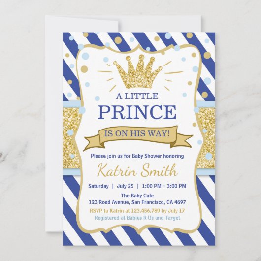 Little Prince Baby shower nodigt Royal Blue Gold u Kaart (Voorkant)