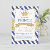 Little Prince Baby shower nodigt Royal Blue Gold u Kaart (Staand voorkant)