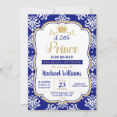 Little Prince Baby shower Royal Blue Damask Boy Kaart (Voorkant)