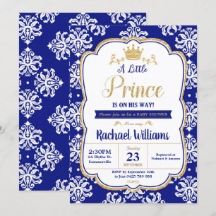 Little Prince Baby shower Royal Blue Damask Boy Kaart