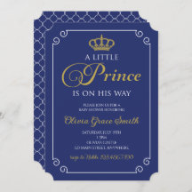 Little Prince Baby shower Royal Blue Gold Invitati