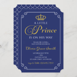 Little Prince Baby shower Royal Blue Gold Invitati Kaart