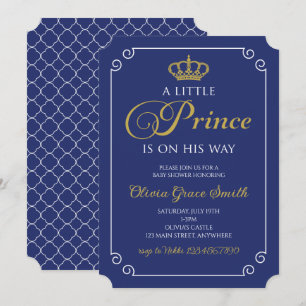 Little Prince Baby shower Royal Blue Gold Invitati Kaart