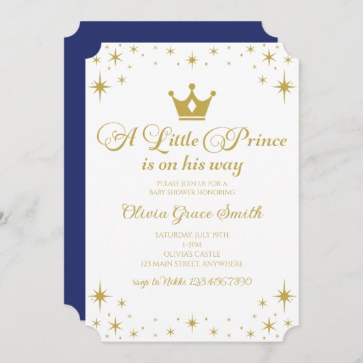 Little Prince Baby shower Royal Blue Kaart (Voorkant / Achterkant)