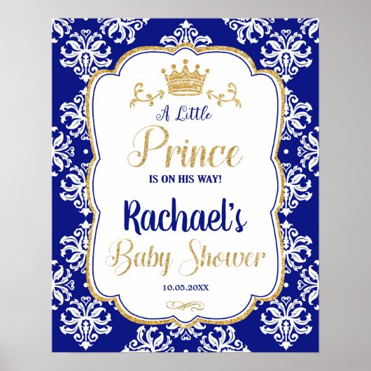 Little Prince Baby shower Royal Blue Welcome Sign Poster (Voorkant)