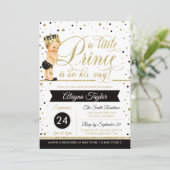 Little Prince Baby Shower Uitnodiging, Nep Glitter Kaart (Staand voorkant)