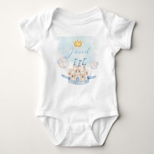 Little Prince baby verjaardagsgoud kroonblauw kast Romper (Voorkant)