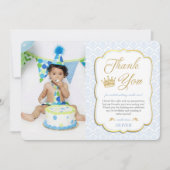 Little Prince Birthday Blue Damask Afbeelding Bedankkaart (Voorkant)