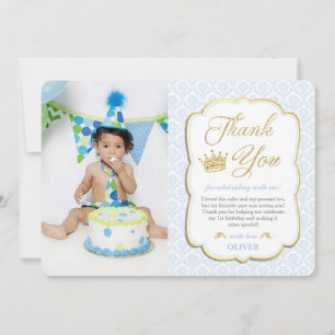 Little Prince Birthday Blue Damask Afbeelding Bedankkaart