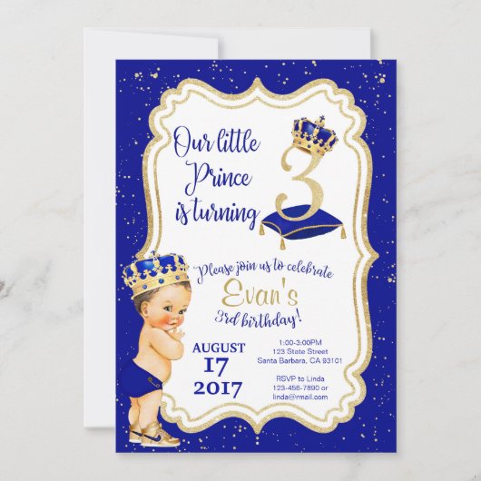 Little Prince Birthday Invitation- 3rd Birthday Kaart (Voorkant)