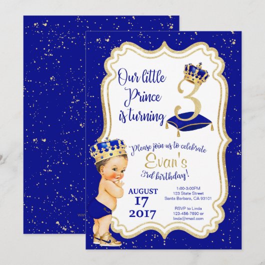 Little Prince Birthday Invitation- 3rd Birthday Kaart (Voorkant / Achterkant)