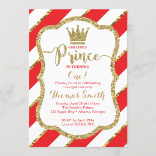 Little Prince Birthday Invitation, Red, Gold Kaart
