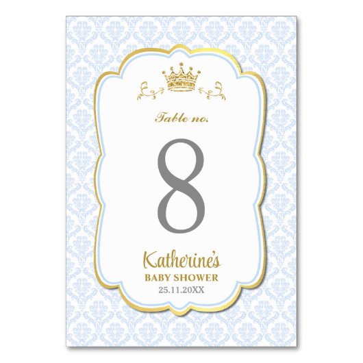 Little Prince Blue Damask Baby shower Verjaardag Kaart (Achterkant)