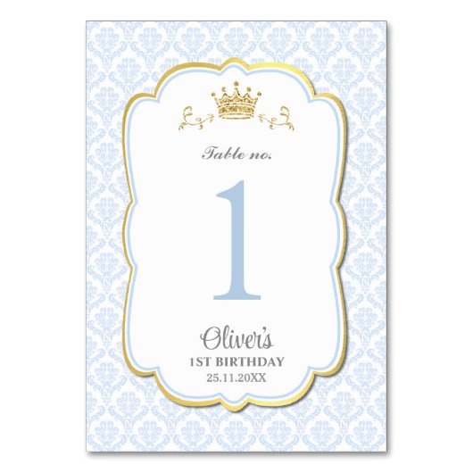 Little Prince Blue Damask Birthday Baby shower Kaart (Achterkant)