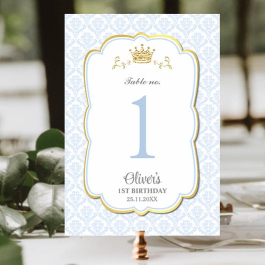Little Prince Blue Damask Birthday Baby shower Kaart