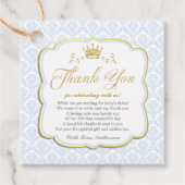 Little Prince Blue Damask Gold Crown Baby shower Bedankjes Labels (Voorkant)