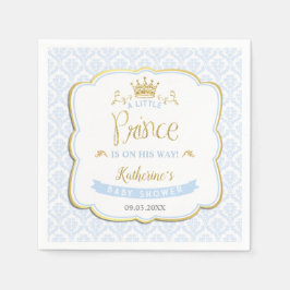 Little Prince Blue Damask Gold Crown Baby shower Servet