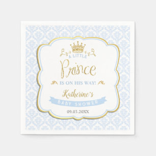 Little Prince Blue Damask Gold Crown Baby shower Servet