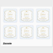 Little Prince Blue Damask Gold Crown Baby shower Vierkante Sticker (Vel)