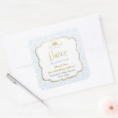 Little Prince Blue Damask Gold Crown Baby shower Vierkante Sticker (Envelop)