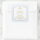 Little Prince Blue Damask Gold Crown Baby shower Vierkante Sticker (Tas)