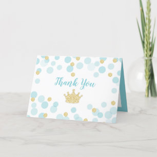 Little Prince Blue Gold Confetti Stippen Baby show Bedankkaart