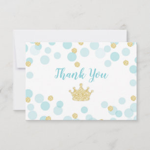 Little Prince Blue Gold Stippen Baby shower Bedankkaart