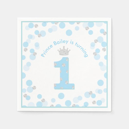 Little Prince Blue Silver 1e verjaardag Servet (Voorkant)