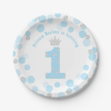 Little Prince Blue Silver 1st Birthday Party Paper