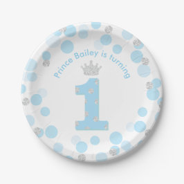 Little Prince Blue Silver 1st Birthday Party Paper Papieren Bordje