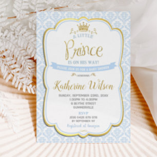 Little Prince Boy Baby shower Blauw Damask Kaart