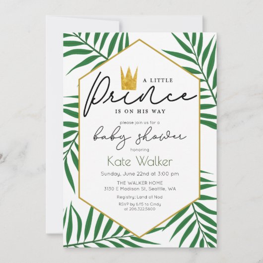 Little Prince Crown Leaf Baby shower Invitation Kaart (Voorkant)