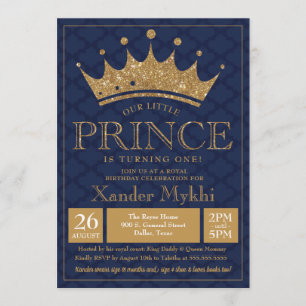 Little Prince Crown Royal Boy Verjaardag Uitnodigi Kaart