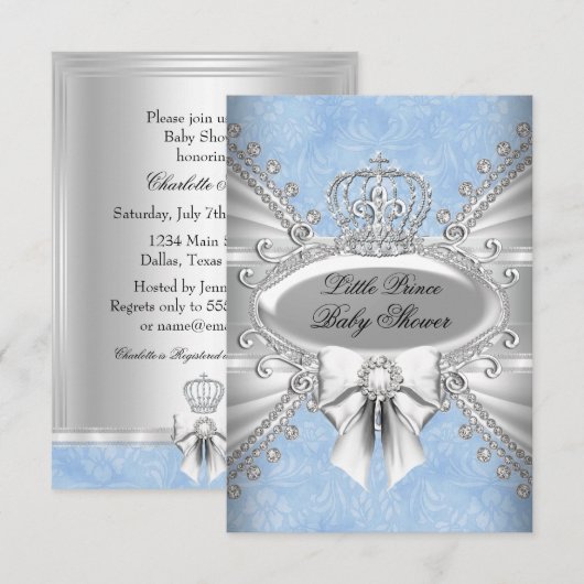 Little Prince Diamond Crown Baby shower Invite Kaart (Voorkant / Achterkant)