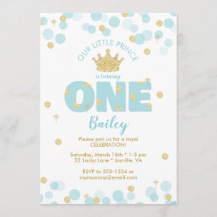 Little Prince First Birthday Blue Kaart