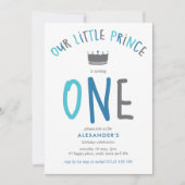 Little Prince First Birthday Blue Party Kaart (Voorkant)
